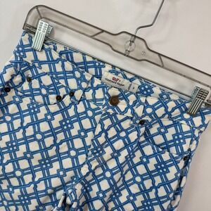 Vineyard Vines Womens Blue White Geometric Lattice Skinny Pants Size 0 Preppy